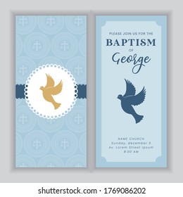 blue baptism invitation cards large with holy spirit symbol. vector illustration