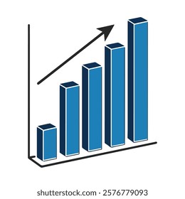 Blue Bar Chart with Business Data Growth Arrow