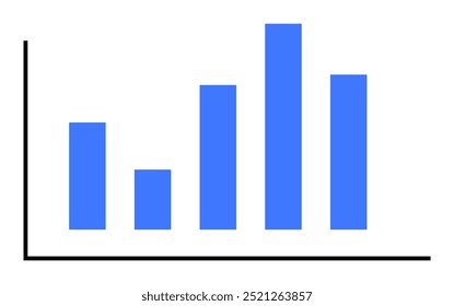 Gráfico de barras azuis com cinco barras verticais de alturas variadas em um plano de fundo branco. Ideal para análises de negócios, apresentação de dados, relatórios financeiros, gráficos educacionais e infográficos.