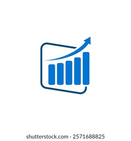 blue bar chart with an upward arrow, symbolizing growth or progress, enclosed within a rounded square