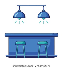 Blue bar counter with two stools and overhead lamps modern minimalist design