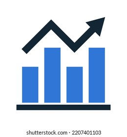 Blue bar graph icon. Growing chart. Vector.