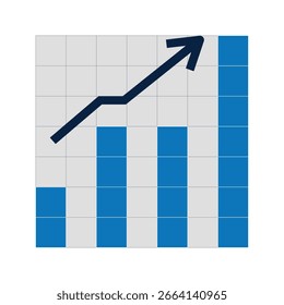 Blue bar graph with upward pointing arrow bar chart upward trend