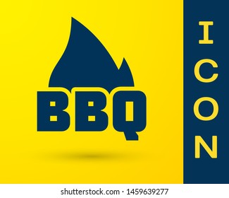 Blue Barbecue fire flame icon isolated on yellow background. Heat symbol. BBQ grill party. Vector Illustration