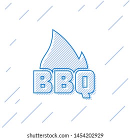 Blue Barbecue fire flame line icon isolated on white background. Heat symbol. BBQ grill party. Vector Illustration