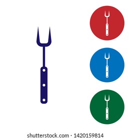 Blue Barbecue fork icon isolated on white background. BBQ fork sign. Barbecue and grill tool. Set color icon in circle buttons. Vector Illustration