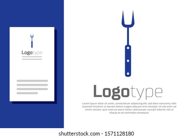 Blue Barbecue fork icon isolated on white background. BBQ fork sign. Barbecue and grill tool. Logo design template element. Vector Illustration