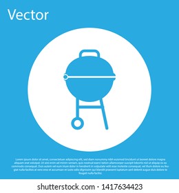 Blue Barbecue grill icon isolated on blue background. BBQ grill party. White circle button. Vector Illustration