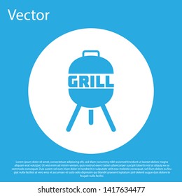 Blue Barbecue grill icon isolated on blue background. BBQ grill party. White circle button. Vector Illustration