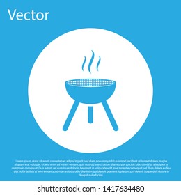 Blue Barbecue grill icon isolated on blue background. BBQ grill party. White circle button. Vector Illustration