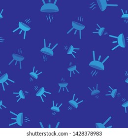 Blue Barbecue grill icon isolated seamless pattern on blue background. BBQ grill party. Vector Illustration