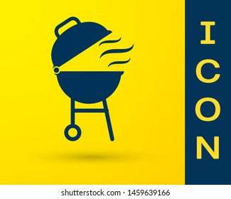 Blue Barbecue grill icon isolated on yellow background. BBQ grill party. Vector Illustration