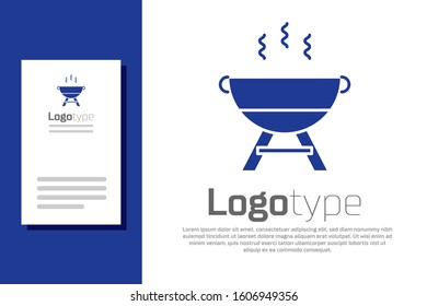 Blue Barbecue grill icon isolated on white background. BBQ grill party. Logo design template element. Vector Illustration