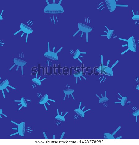 Blue Barbecue grill icon isolated seamless pattern on blue background. BBQ grill party. Vector Illustration