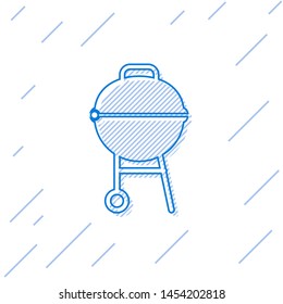 Blue Barbecue grill line icon isolated on white background. BBQ grill party. Vector Illustration