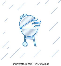 Blue Barbecue grill line icon isolated on white background. BBQ grill party. Vector Illustration