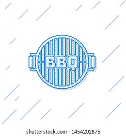 Blue Barbecue grill line icon isolated on white background. Top view of BBQ grill. Steel grid. Vector Illustration