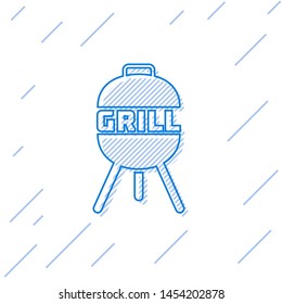 Blue Barbecue grill line icon isolated on white background. BBQ grill party. Vector Illustration