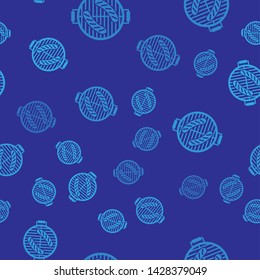 Blue Barbecue grill with sausage icon isolated seamless pattern on blue background. BBQ grill party. Vector Illustration