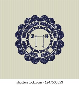 Blue barbell on rack icon inside rubber grunge stamp