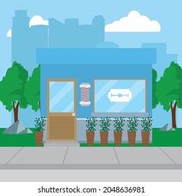 blue barber shop at city