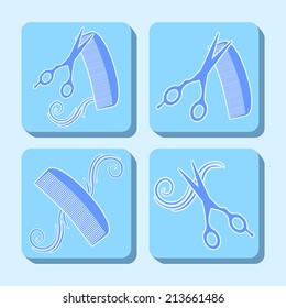 blue barber shop vector icons flat design