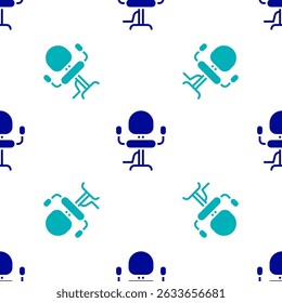 Blue Barbershop chair icon isolated seamless pattern on white background. Barber armchair sign.  Vector