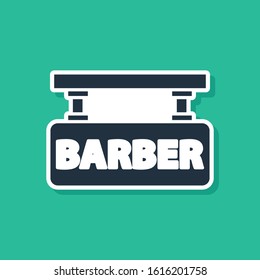 Blue Barbershop icon isolated on green background. Hairdresser logo or signboard.  Vector Illustration