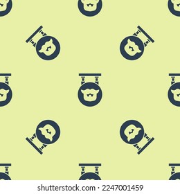 Blue Barbershop icon isolated seamless pattern on yellow background. Hairdresser logo or signboard.  Vector Illustration