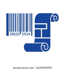 Blue barcode and rolled-up document icon, possibly representing data transfer or digitalization.