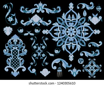 Blue baroque and knotting elements isolated. 