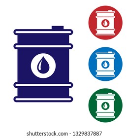 Blue Barrel oil icon isolated on white background. Set color icon in circle buttons. Vector Illustration