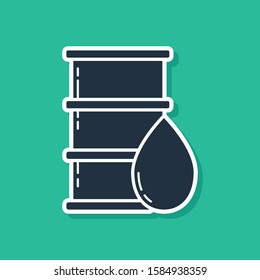 Blue Barrel oil icon isolated on green background.  Vector Illustration