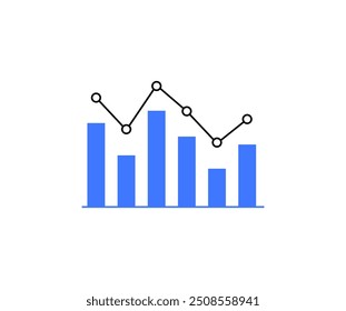 Blue bars with black line overlay represent data analysis, trends, or comparisons. Suitable for data visualization, business reports, statistical analysis, financial tracking, progress monitoring.