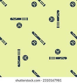 Blue Baseball bat with ball icon isolated seamless pattern on yellow background.  Vector