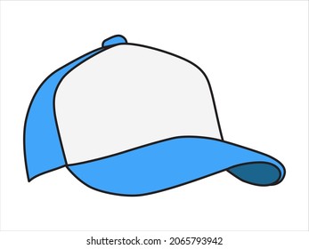 Blue baseball cap in angles view front. Mockup baseball cap for design, cartoon. 
Vector illustration
