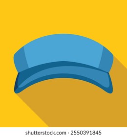 Blue baseball cap casting a long shadow on a yellow background, simple vector illustration
