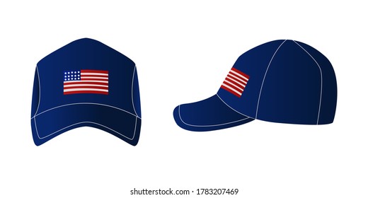 Vektorebene Illustration eines blauen Baseballdecks mit der Flagge Amerikas. Einzeln. Clipart.
