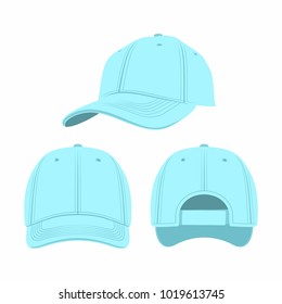 Blue Baseball Cap isolated on white background. Front, side and back views