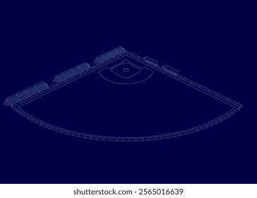 Blue baseball field with a diamond shape. The field is empty