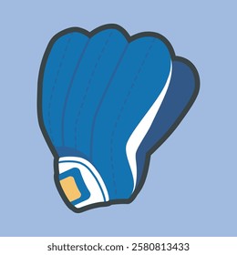 blue baseball glove with outline flat vector design.