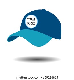 Blue Baseball Hat. Cap Icon.  Flat Design Illustration.