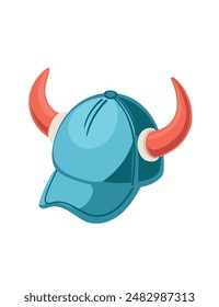 Blue baseball hat with red horn symbolizing a sports team or event. Vector illustration isolated on a white background.