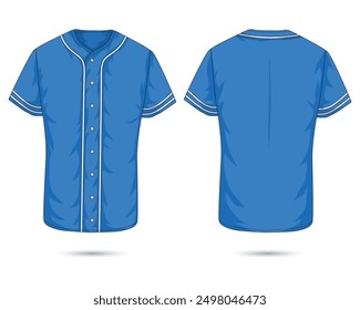 Blue baseball jersey template front and back view