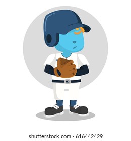 blue baseball player with glove