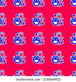 Blue Basic geometric shapes icon isolated seamless pattern on red background.  Vector