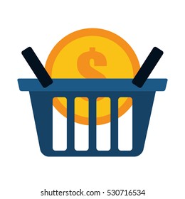 blue basket buy coin dollar vector illustration eps 10