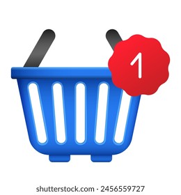 Blue basket. Cart icon for a website with the number of purchases. Vector clipart isolated on white background.