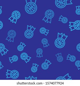 Blue Basketball award icon isolated seamless pattern on blue background.  Vector Illustration