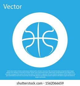 Blue Basketball ball icon isolated on blue background. Sport symbol. White circle button. Vector Illustration